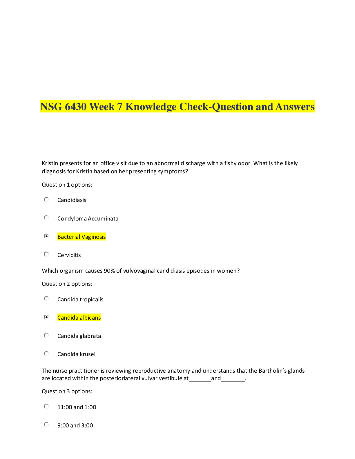 Preview of NSG 6430 Week 7 Knowledge Check-Question and Answers